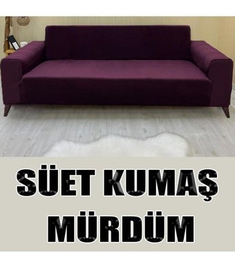 Kılıfsan Pamuklu - Polyester Süngersiz Düz Giydirmeli Mor Üçlü Koltuk Örtüsü 140 cm