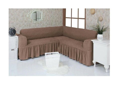 Özmakan Pamuklu - Polyester Bürümcük Jakarlı Süngersiz Düz Giydirmeli Kahverengi Dörtlü Koltuk Örtüsü 300x500 cm