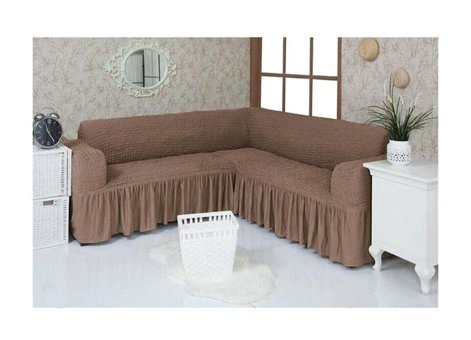 Özmakan Pamuklu - Polyester Bürümcük Jakarlı Süngersiz Düz Giydirmeli Kahverengi Dörtlü Koltuk Örtüsü 300x500 cm