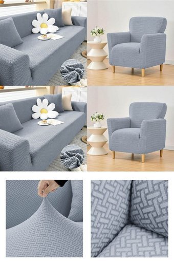 Etles Home Pamuklu - Polyester Likralı Jakarlı Süngersiz Armürlü Giydirmeli Gri Sekizli Koltuk Örtüsü 230x180 cm