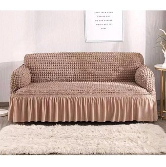 Uytm Polyester Bürümcük-Likralı Drapeli Süngerli Çizgili Giydirmeli Bej Tekli Koltuk Örtüsü 140x180 cm