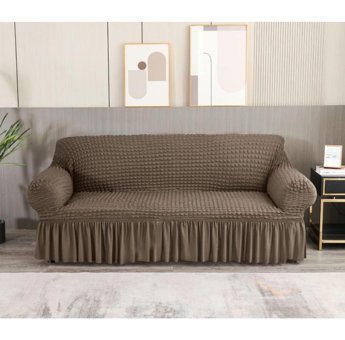 Uyumev Pamuklu - Polyester Bürümcük-Likralı Drapeli Süngerli Çizgili Giydirmeli Kahverengi Tekli Koltuk Örtüsü 180x230 cm