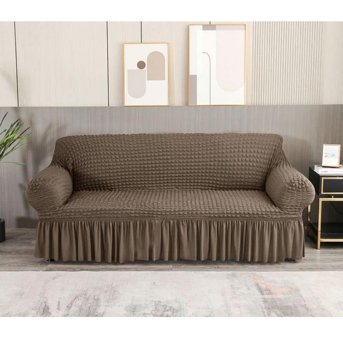 Uyumev Pamuklu - Polyester Bürümcük-Likralı Drapeli Süngerli Çizgili Giydirmeli Kahverengi Tekli Koltuk Örtüsü 180x230 cm