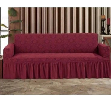 Iydgah Polyester Likralı Jakarlı Süngersiz Damask Desenli Giydirmeli Gri Üçlü Koltuk Örtüsü 180x230 cm