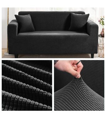 Uzhanem Pamuklu - Polyester-Viskon Bürümcük-Likralı Süngerli Petek Desenli Giydirmeli Siyah Tekli Koltuk Örtüsü 180x230 cm