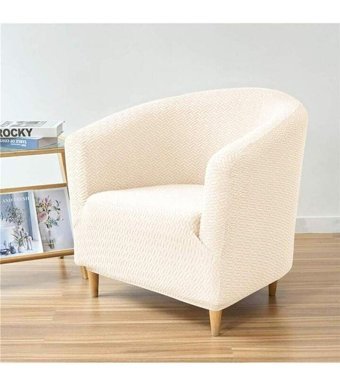 Uzhanem Pamuklu - Polyester Likralı Süngerli Geometrik Desenli Giydirmeli Bej Tekli Koltuk Örtüsü 80x75 cm