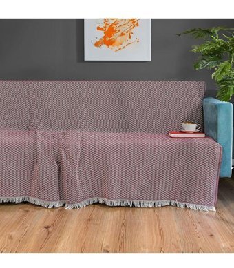 Home Mod Store Pamuklu Örgü Saçaklı Süngersiz Geometrik Desenli Bordo Tekli Koltuk Örtüsü 210x170 cm