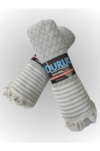 Durul Pamuklu - Polyester Kanvas Saçaklı Süngersiz Armürlü Gri Üçlü Koltuk Örtüsü 170x210 cm