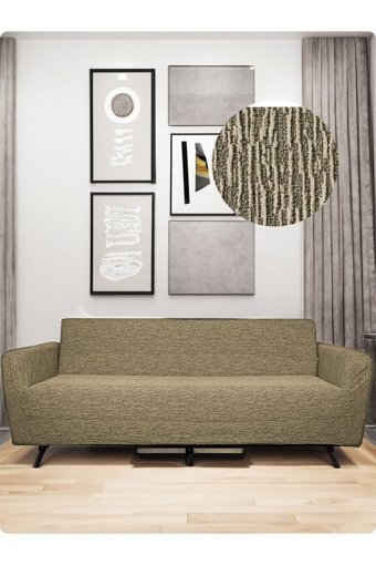Etles Home Pamuklu - Polyester Likralı Jakarlı Süngersiz Armürlü Giydirmeli Kahverengi Üçlü Koltuk Örtüsü 180x220 cm