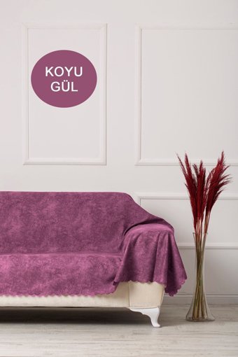 Velerde Home Pamuklu - Polyester Polar Süngersiz Geometrik Desenli Pembe Tekli Koltuk Örtüsü 180x300 cm