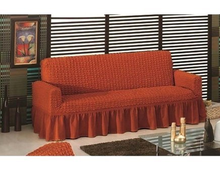 Mandaş Polyester Bürümcük Fırfırlı Süngersiz Kareli Giydirmeli Kiremit Tekli Koltuk Örtüsü