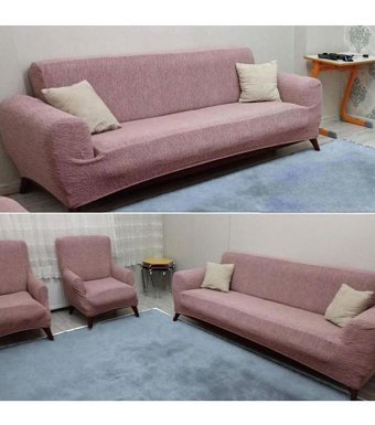 Faiend Jakarlı Süngersiz Kırçıllı Giydirmeli Pembe 3-3-1-1 Koltuk Örtüsü 230x180 cm