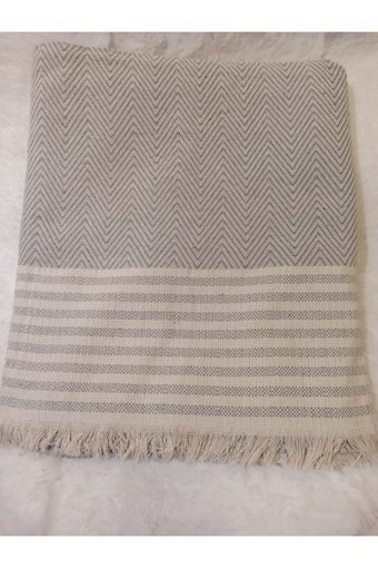 Şener Home Pamuklu Polar Saçaklı Süngersiz Çizgili Lacivert Tekli Koltuk Örtüsü 170x301 cm