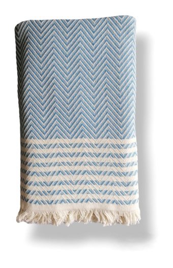 Marin Home Baby Pamuklu Saçaklı Süngersiz Çizgili Mavi Tekli Koltuk Örtüsü 170x210 cm