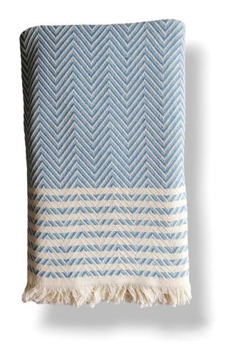 Marin Home Baby Pamuklu Saçaklı Süngersiz Çizgili Mavi Tekli Koltuk Örtüsü 170x210 cm