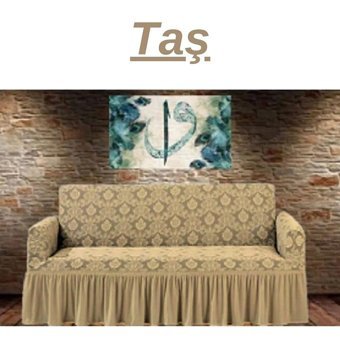Ensari Karaoğlu Pamuklu - Polyester Likralı Jakarlı Süngersiz Giydirmeli Gri Üçlü Koltuk Örtüsü 180x230 cm