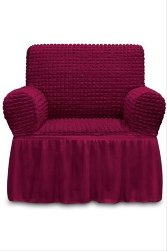 Uy Style Tekstil Polyester Bürümcük-Likralı Drapeli Süngerli Düz Giydirmeli Bordo Tekli Koltuk Örtüsü 70x115 cm