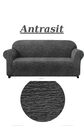Furkanticaret Jakarlı Süngersiz Kırçıllı Giydirmeli Gri Üçlü Koltuk Örtüsü 180x230 cm
