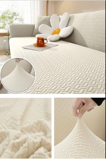 Btf Home Polyester Likralı Jakarlı Süngersiz Armürlü Giydirmeli Lastikli Bej Tekli Koltuk Örtüsü 180x230 cm