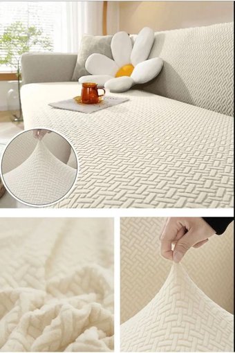 Btf Home Polyester Likralı Jakarlı Süngersiz Armürlü Giydirmeli Lastikli Bej Tekli Koltuk Örtüsü 180x230 cm