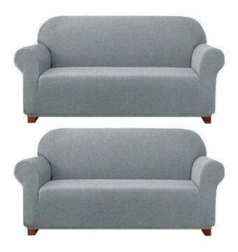 Furkanticaret Pamuklu - Polyester Likralı Süngersiz Düz Giydirmeli Gri İkili Koltuk Örtüsü 180x230 cm