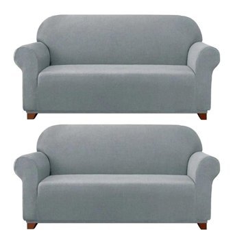 Furkanticaret Pamuklu - Polyester Likralı Süngersiz Düz Giydirmeli Gri İkili Koltuk Örtüsü 180x230 cm