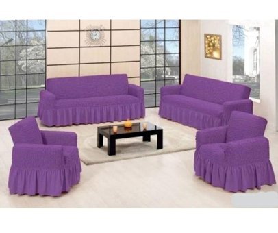 Evory Pamuklu - Polyester Bürümcük Jakarlı Süngersiz Armürlü Giydirmeli Mor Sekizli Koltuk Örtüsü