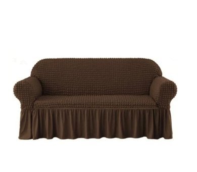 Heytgah Polyester Bürümcük-Likralı Fırfırlı Süngersiz Kapitone Giydirmeli Kahverengi Üçlü Koltuk Örtüsü 180x225 cm