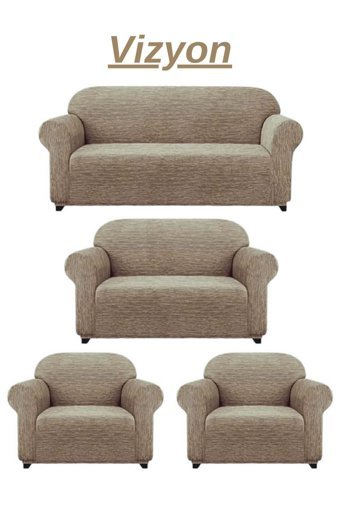 Heytgah Jakarlı Süngersiz Düz Giydirmeli Vizon 3-2-1-1 Koltuk Örtüsü 180x230 cm