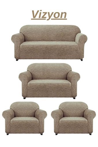 Heytgah Jakarlı Süngersiz Düz Giydirmeli Vizon 3-2-1-1 Koltuk Örtüsü 180x230 cm