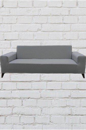 Şahane Ev Mikro Polyester Likralı Jakarlı Süngersiz Düz Giydirmeli Lastikli Gri Üçlü Koltuk Örtüsü 27x32 cm