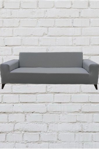 Şahane Ev Mikro Polyester Likralı Jakarlı Süngersiz Düz Giydirmeli Lastikli Gri Üçlü Koltuk Örtüsü 27x32 cm