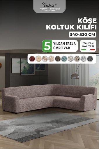 Paulato Mikrofiber Likralı Jakarlı Süngersiz Çizgili Giydirmeli Kahverengi Üçlü Koltuk Örtüsü 300x550 cm
