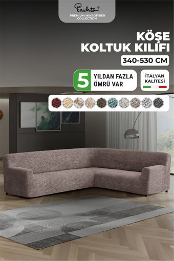 Paulato Mikrofiber Likralı Jakarlı Süngersiz Çizgili Giydirmeli Kahverengi Üçlü Koltuk Örtüsü 300x550 cm