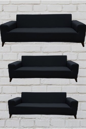 Şahane Ev Mikro Polyester Likralı Jakarlı Süngersiz Düz Giydirmeli Lastikli Antrasit Üçlü Koltuk Örtüsü 55x13 cm