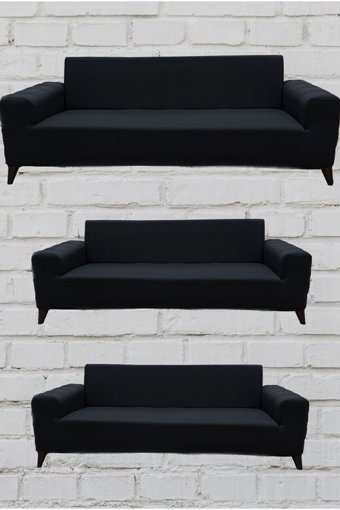 Şahane Ev Mikro Polyester Likralı Jakarlı Süngersiz Düz Giydirmeli Lastikli Antrasit Üçlü Koltuk Örtüsü 55x13 cm