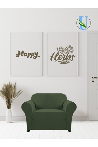 Uy Style Tekstil Polyester Likralı Süngerli Armürlü Giydirmeli Yeşil Tekli Koltuk Örtüsü 70x115 cm