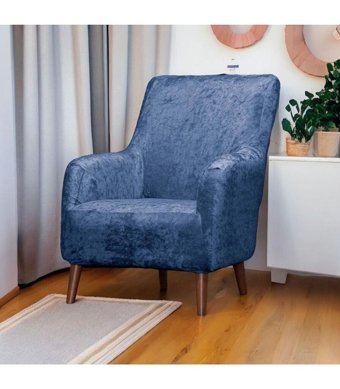 Btf Home Kadife Likralı Jakarlı Süngersiz Düz Giydirmeli Lastikli Mavi Tekli Koltuk Örtüsü 80x120 cm
