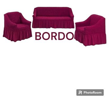 Furkanticaret Polyester Bürümcük Fırfırlı Süngersiz Kapitone Giydirmeli Krem 3-3-1-1 Koltuk Örtüsü 80x120 cm