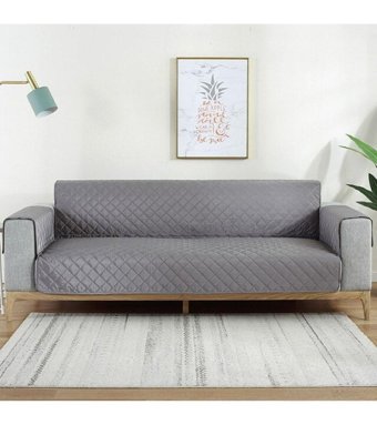 Btf Home Polyester Kapitoneli Jakarlı Süngersiz Su Geçirmez Gri Üçlü Koltuk Örtüsü 180x180 cm