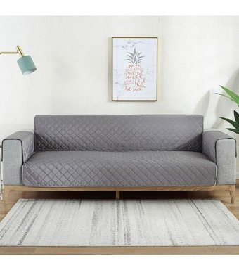 Btf Home Polyester Kapitoneli Jakarlı Süngersiz Su Geçirmez Gri Üçlü Koltuk Örtüsü 180x180 cm