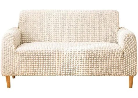 Furkanticaret Polyester Bürümcük-Likralı Süngersiz Kapitone Giydirmeli Krem Üçlü Koltuk Örtüsü 230x180 cm