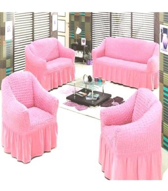 Elgeyar Pamuklu - Polyester Bürümcük Jakarlı Süngersiz Armürlü Giydirmeli Pembe Yedili Koltuk Örtüsü 183x230 cm