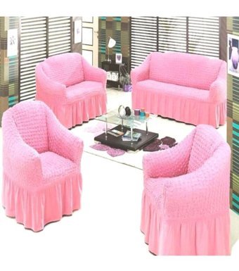 Elgeyar Pamuklu - Polyester Bürümcük Jakarlı Süngersiz Armürlü Giydirmeli Pembe Yedili Koltuk Örtüsü 183x230 cm