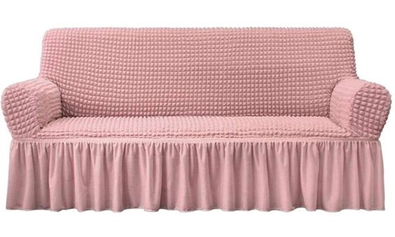 Ak Lale Polyester Bürümcük Fırfırlı Süngersiz Giydirmeli Lastikli Pembe Tekli Koltuk Örtüsü 180x230 cm