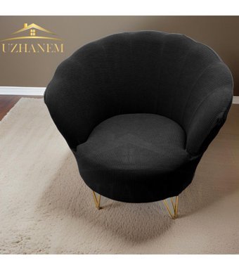 Uzhanem Papatya Pamuklu - Polyester Bürümcük-Likralı Süngerli Çiçek Desenli Giydirmeli Lastikli Siyah Tekli Koltuk Örtüsü 83x75 cm
