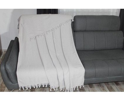Bies Living Collection Cosmo Premium Pamuklu Püsküllü Süngersiz Düz Kaymaz Gri Tekli Koltuk Örtüsü 180x240 cm