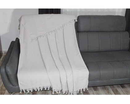 Bies Living Collection Cosmo Premium Pamuklu Püsküllü Süngersiz Düz Kaymaz Gri Tekli Koltuk Örtüsü 180x240 cm