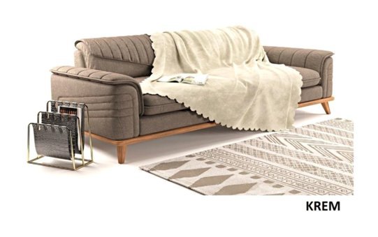 A.S.T Topdağı Tekstil Şönil Süngersiz Düz Krem Tekli Koltuk Örtüsü 165x210 cm