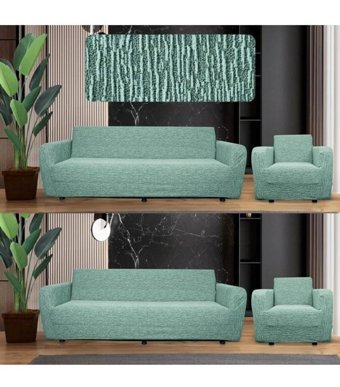 Etles Home Pamuklu - Polyester Likralı Jakarlı Süngersiz Armürlü Giydirmeli Yeşil Sekizli Koltuk Örtüsü 180x230 cm